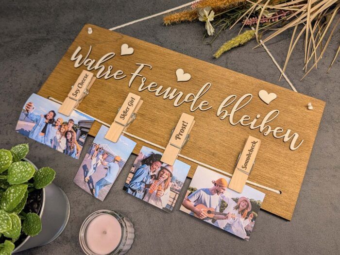 Holzbrett-Bilderrahmen mit Wäscheklammern für Großeltern, Paare, Familien und Freunde – Bild 5
